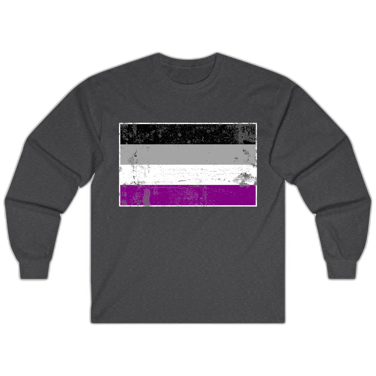 Asexual Pride Flag Distressed Long Sleeve in Dark Heather
