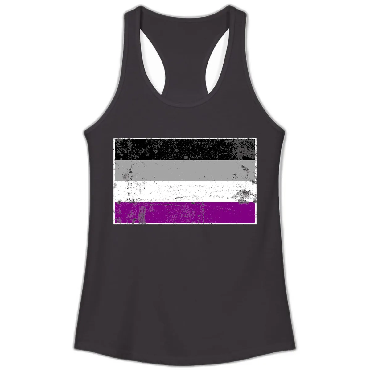 Asexual Pride Flag Distressed Ladies Tank in Black