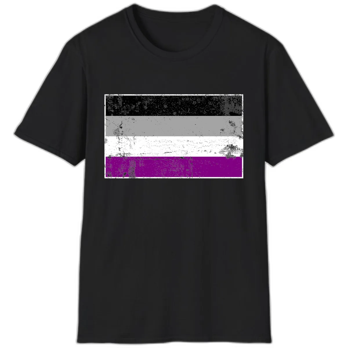 Asexual Pride Flag Distressed T-Shirt in Black