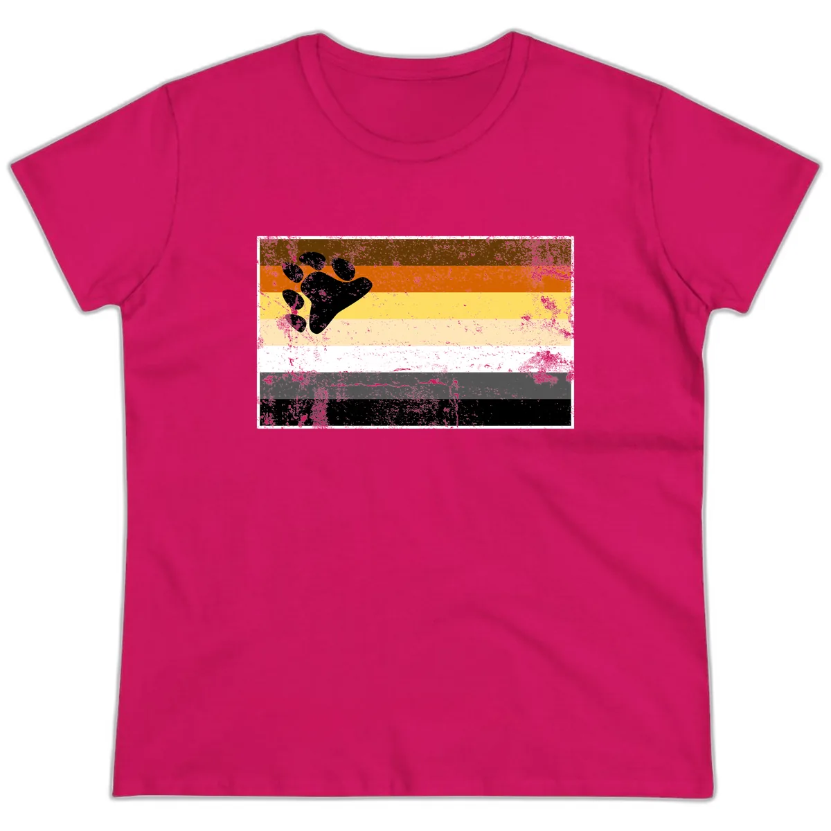 Bear Paw Pride Flag Ladies Tee in Heliconia
