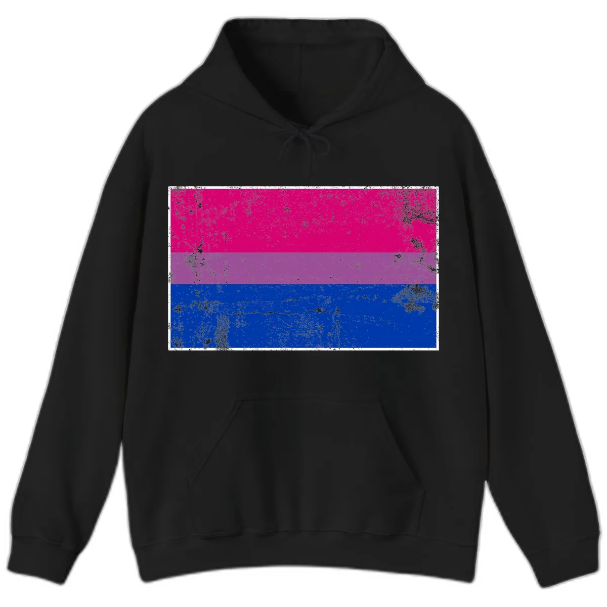 Bisexual Pride Flag Distressed Hoodie in Black