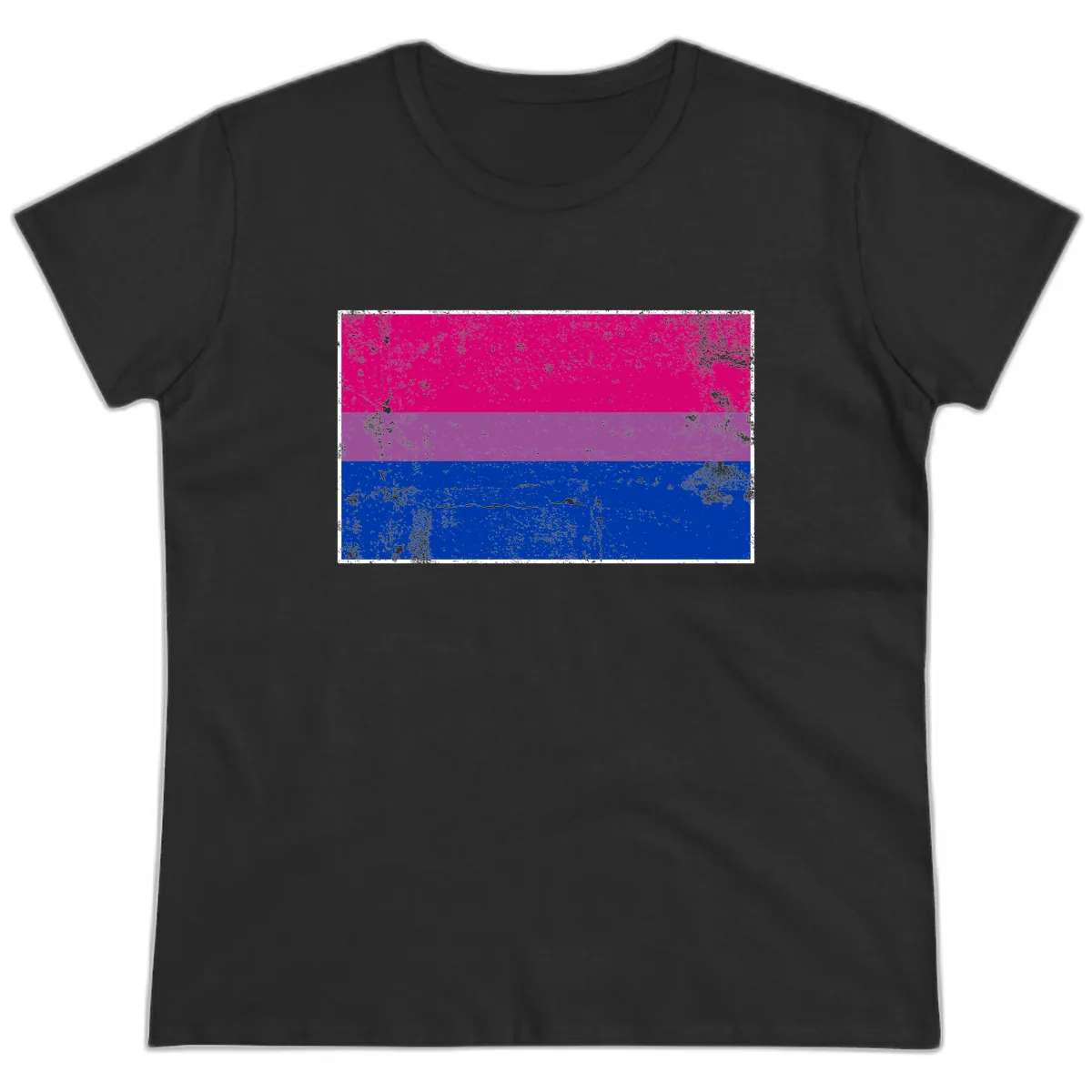 Bisexual Pride Flag Distressed Ladies Tee in Black