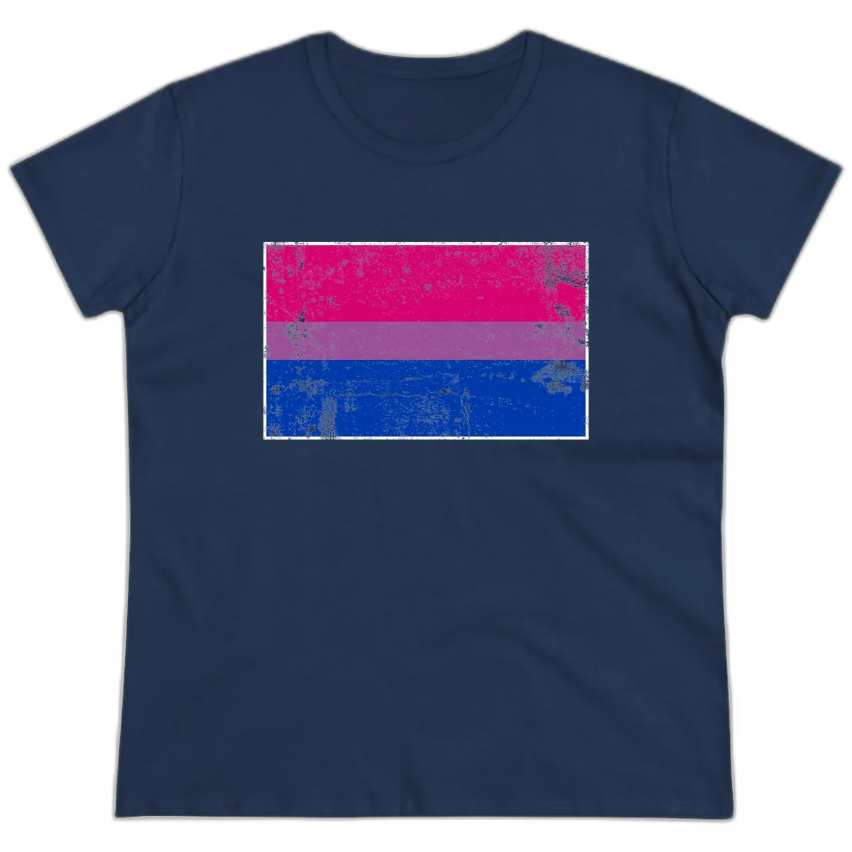 Bisexual Pride Flag Distressed Ladies Tee in Navy