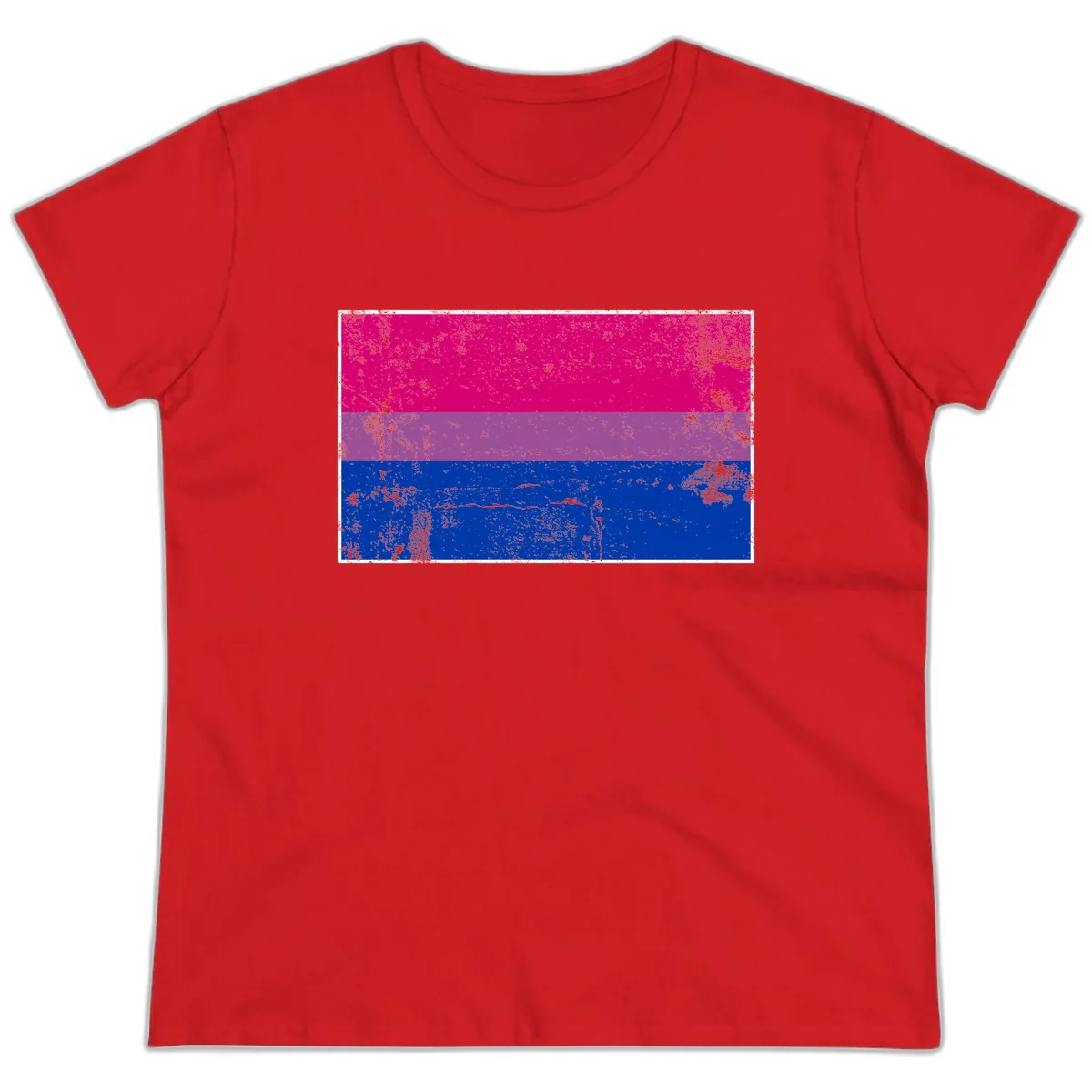 Bisexual Pride Flag Distressed Ladies Tee in Red