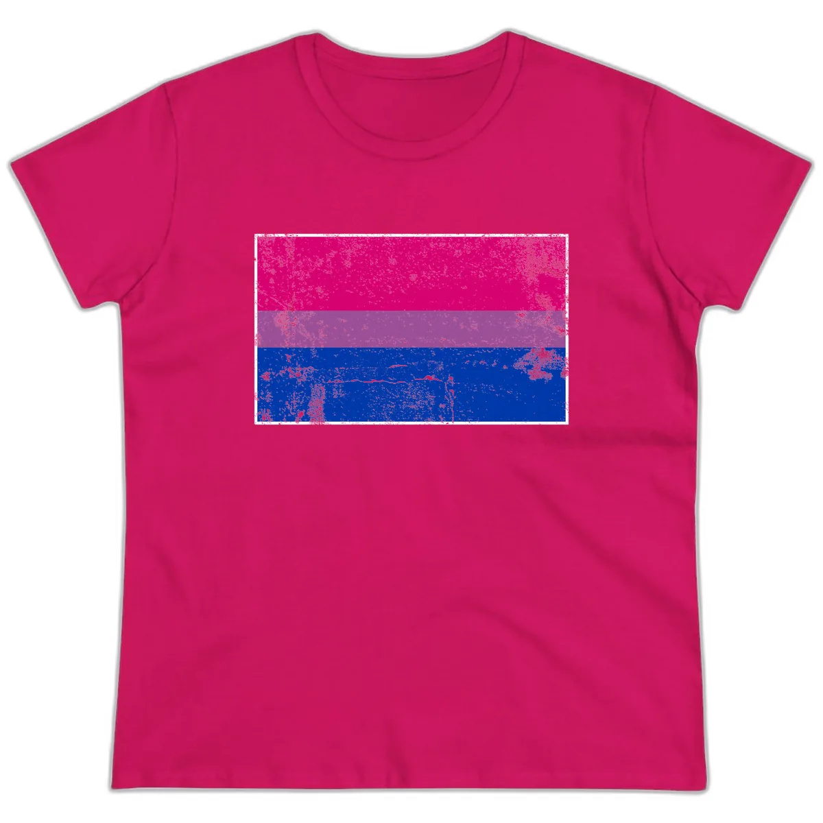 Bisexual Pride Flag Distressed Ladies Tee in Heliconia