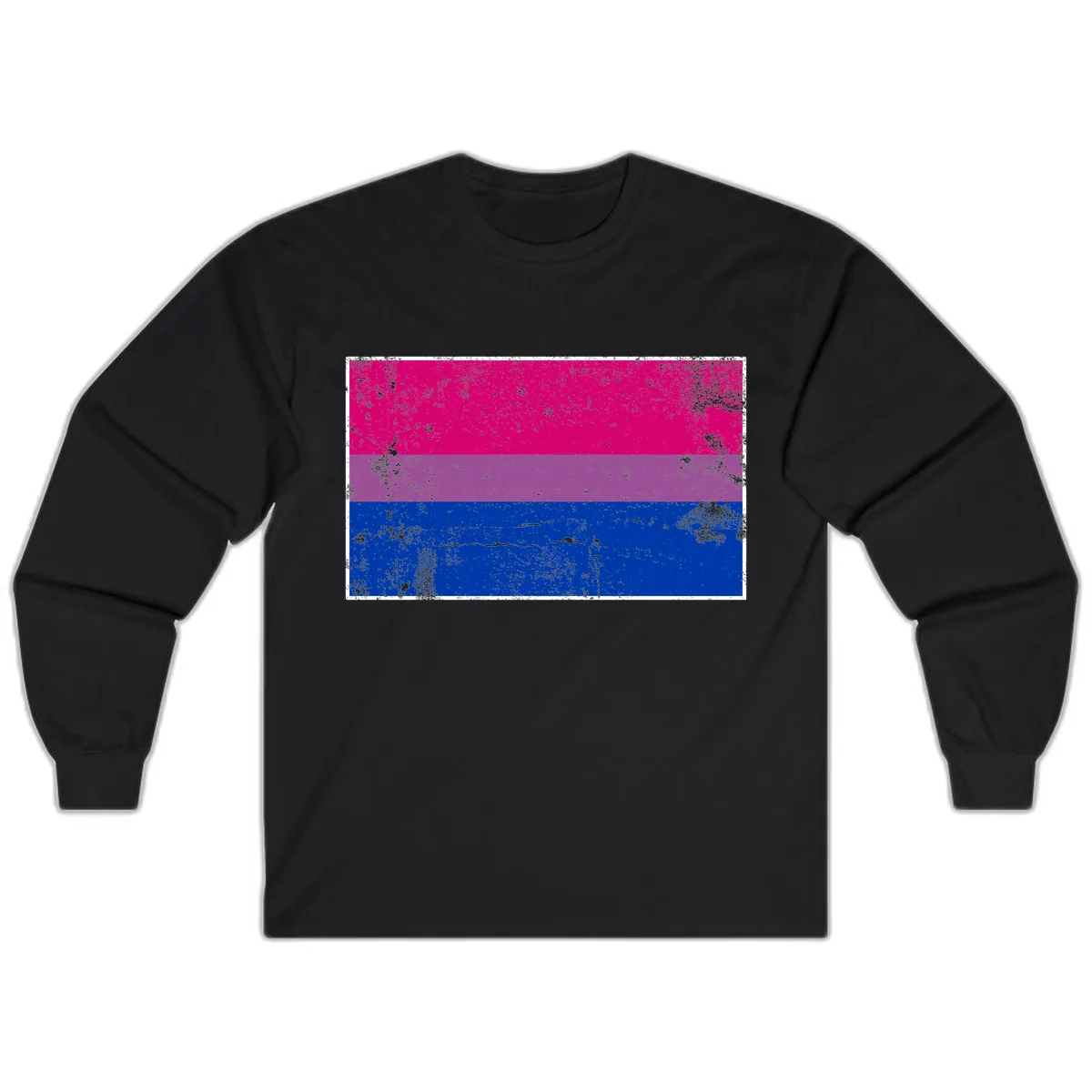 Bisexual Pride Flag Distressed Long Sleeve in Black
