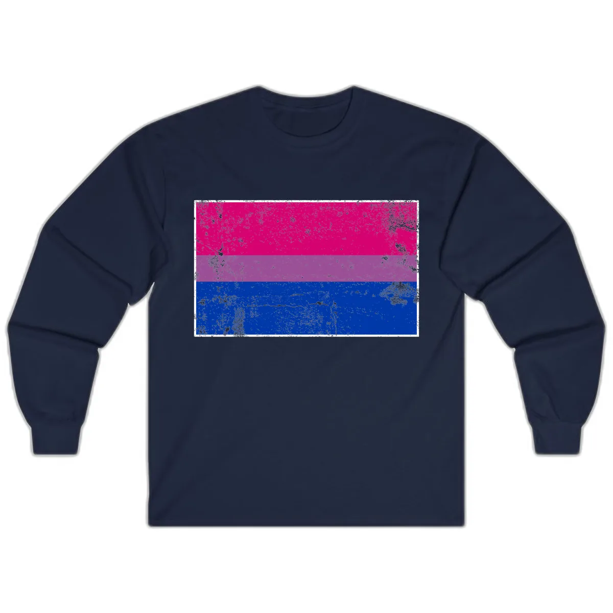 Bisexual Pride Flag Distressed Long Sleeve in Navy