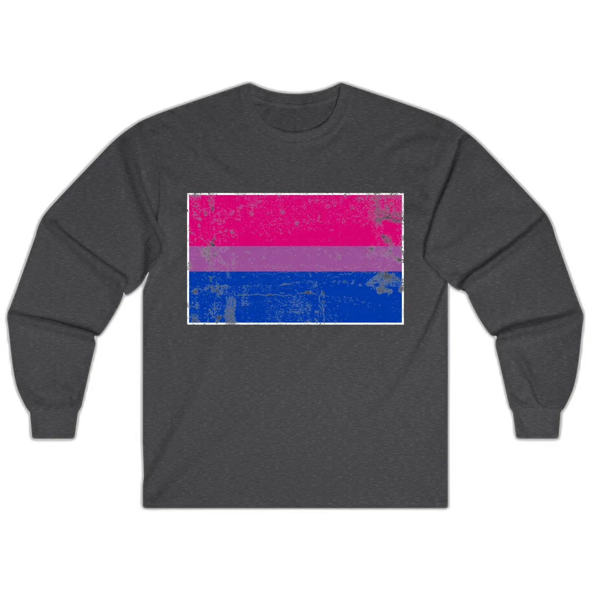 Bisexual Pride Flag Distressed Long Sleeve in Dark Heather