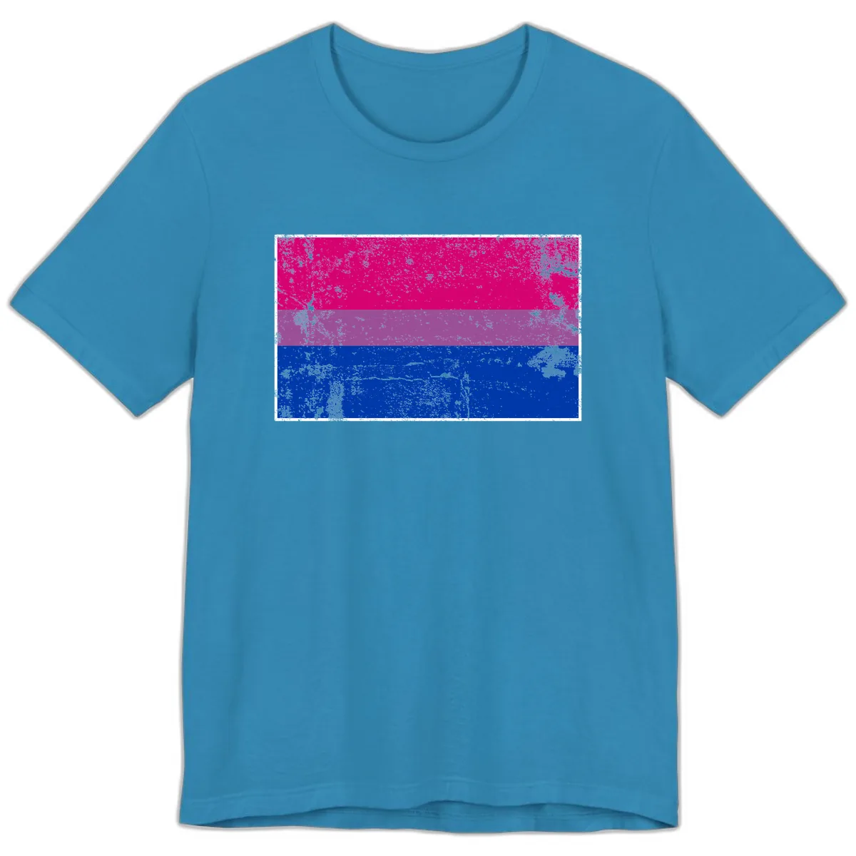 Bisexual Pride Flag Distressed Premium T-Shirt in Aqua