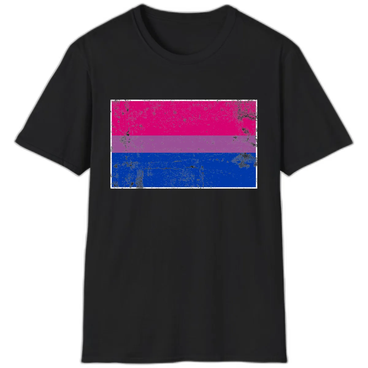 Bisexual Pride Flag Distressed T-Shirt in Black
