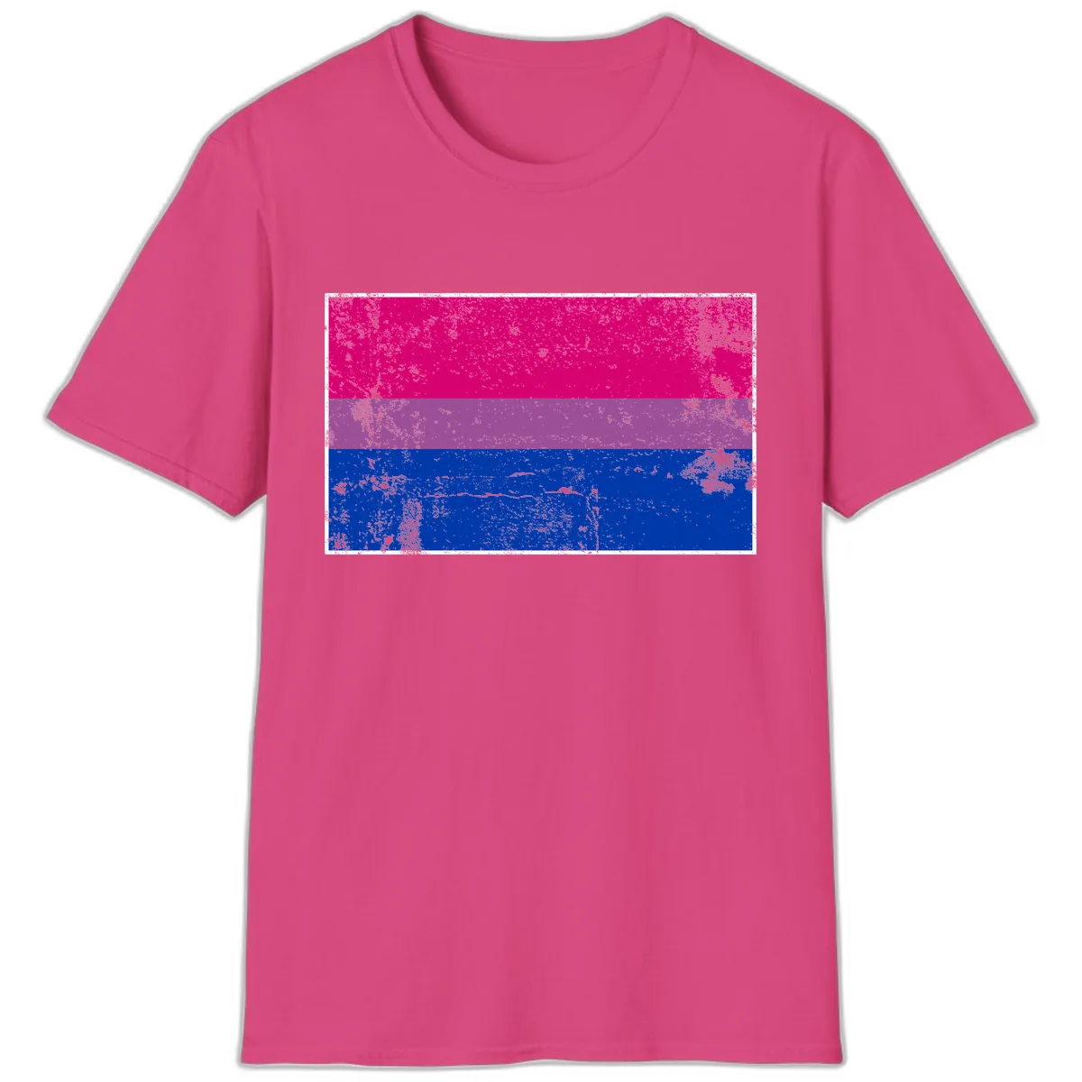 Bisexual Pride Flag Distressed T-Shirt in Heliconia