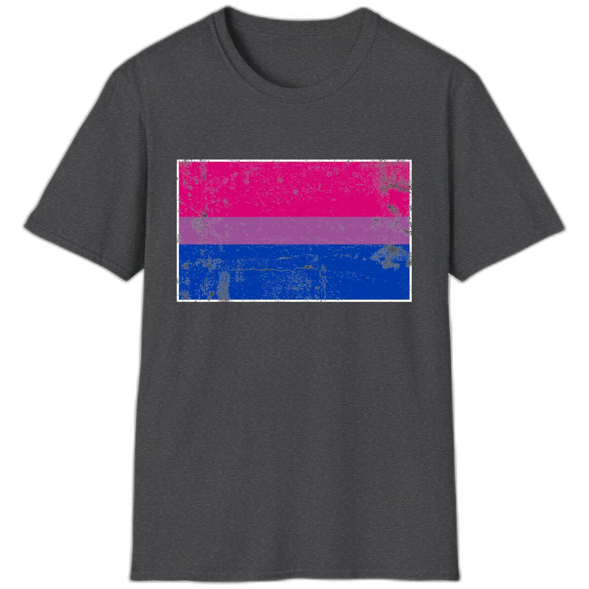Bisexual Pride Flag Distressed T-Shirt in Dark Heather