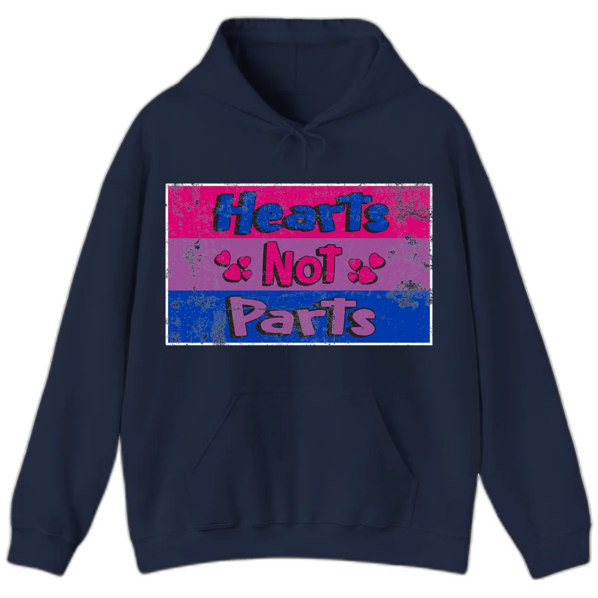 Hearts Not Parts Pride Design Hoodie in Navy