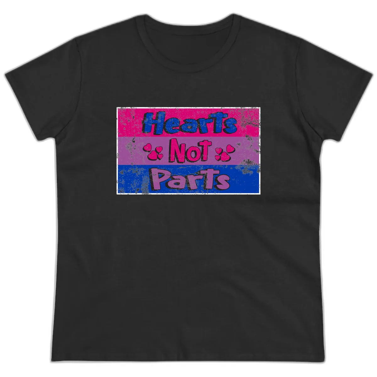 Hearts Not Parts Pride Design Ladies Tee in Black