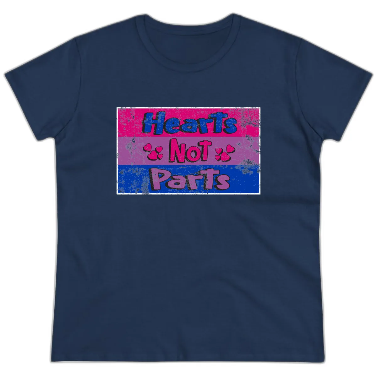 Hearts Not Parts Pride Design Ladies Tee in Navy