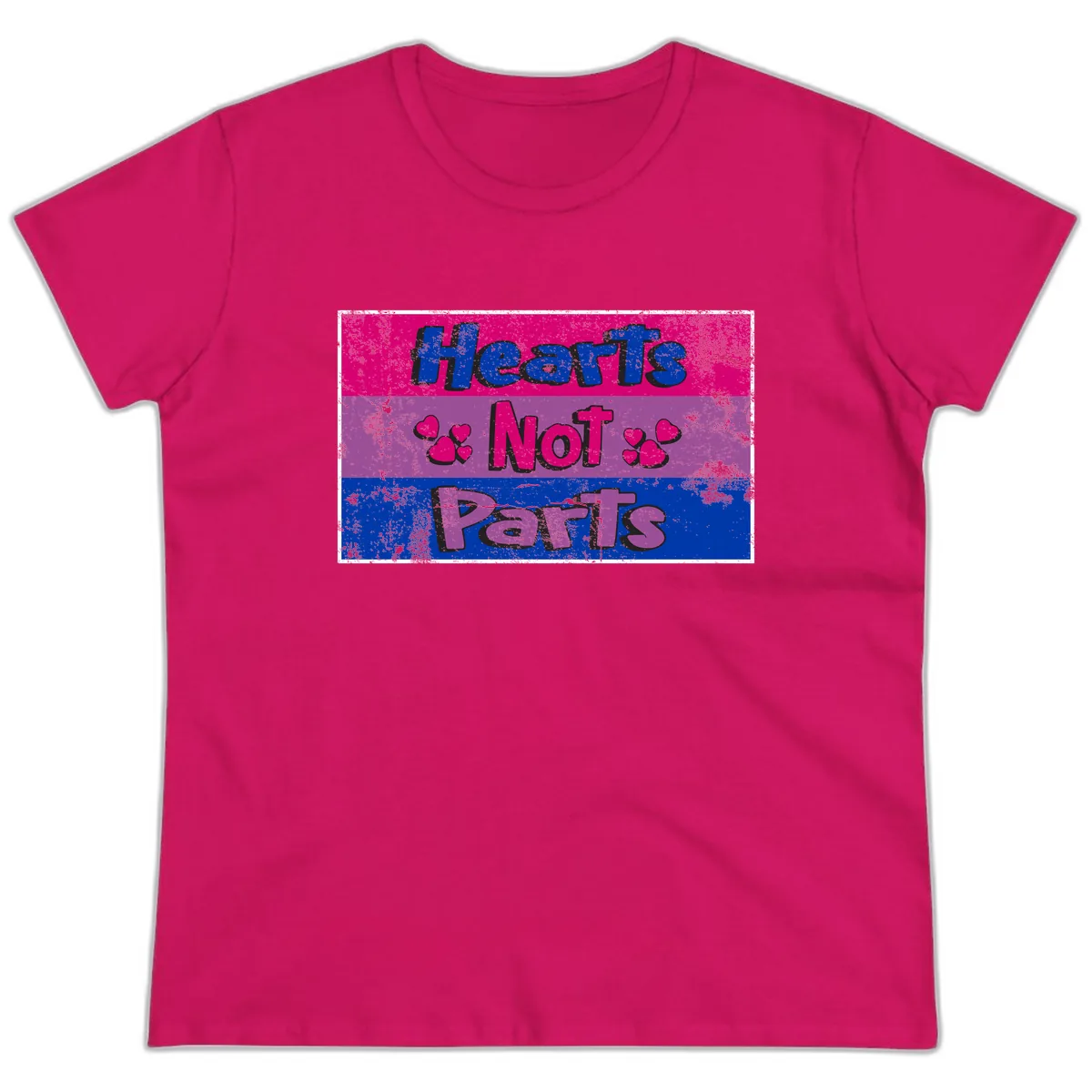 Hearts Not Parts Pride Design Ladies Tee in Heliconia
