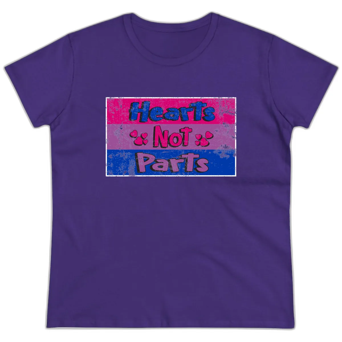 Hearts Not Parts Pride Design Ladies Tee in Purple