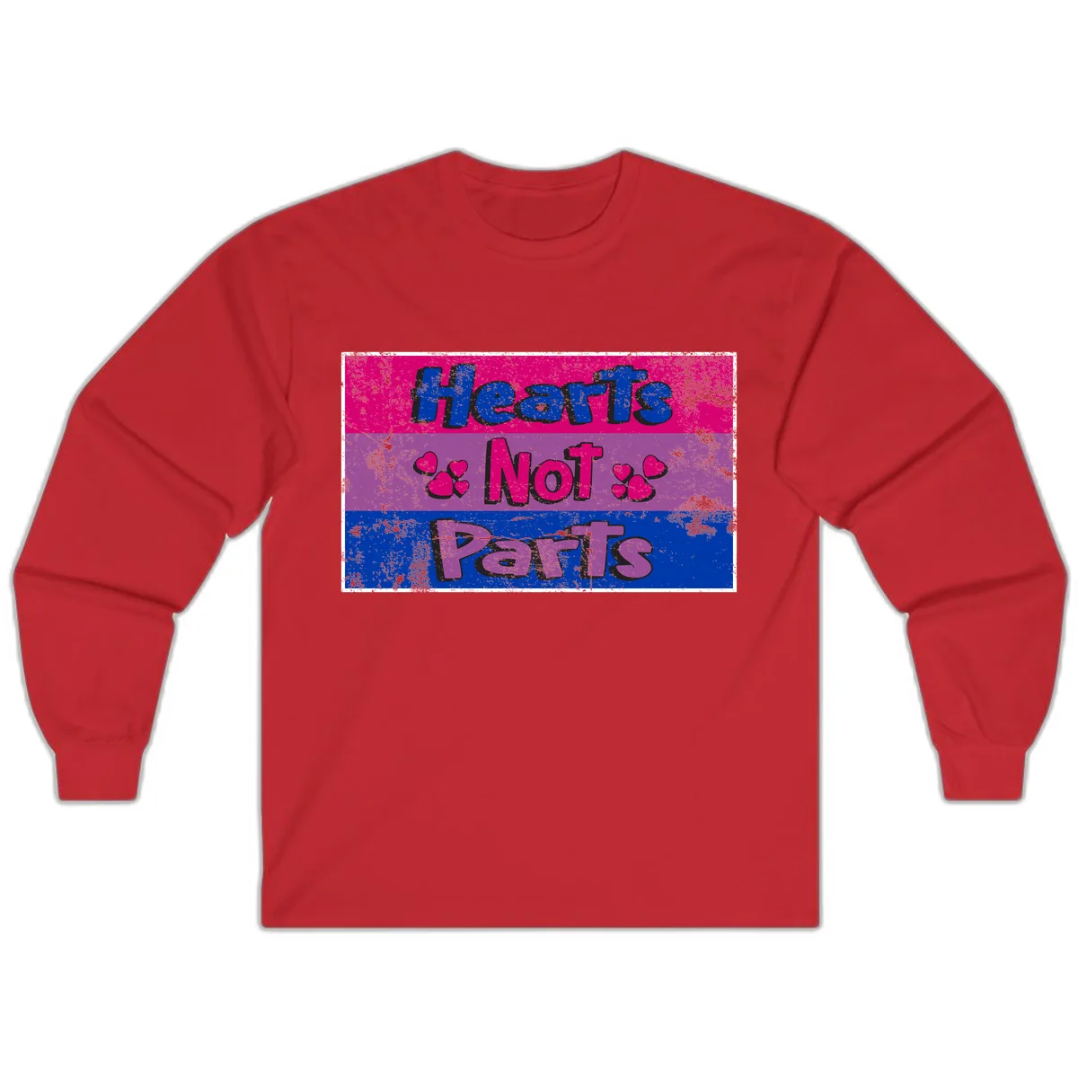 Hearts Not Parts Pride Design Long Sleeve in Red