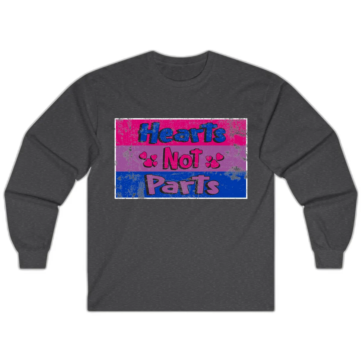 Hearts Not Parts Pride Design Long Sleeve in Dark Heather