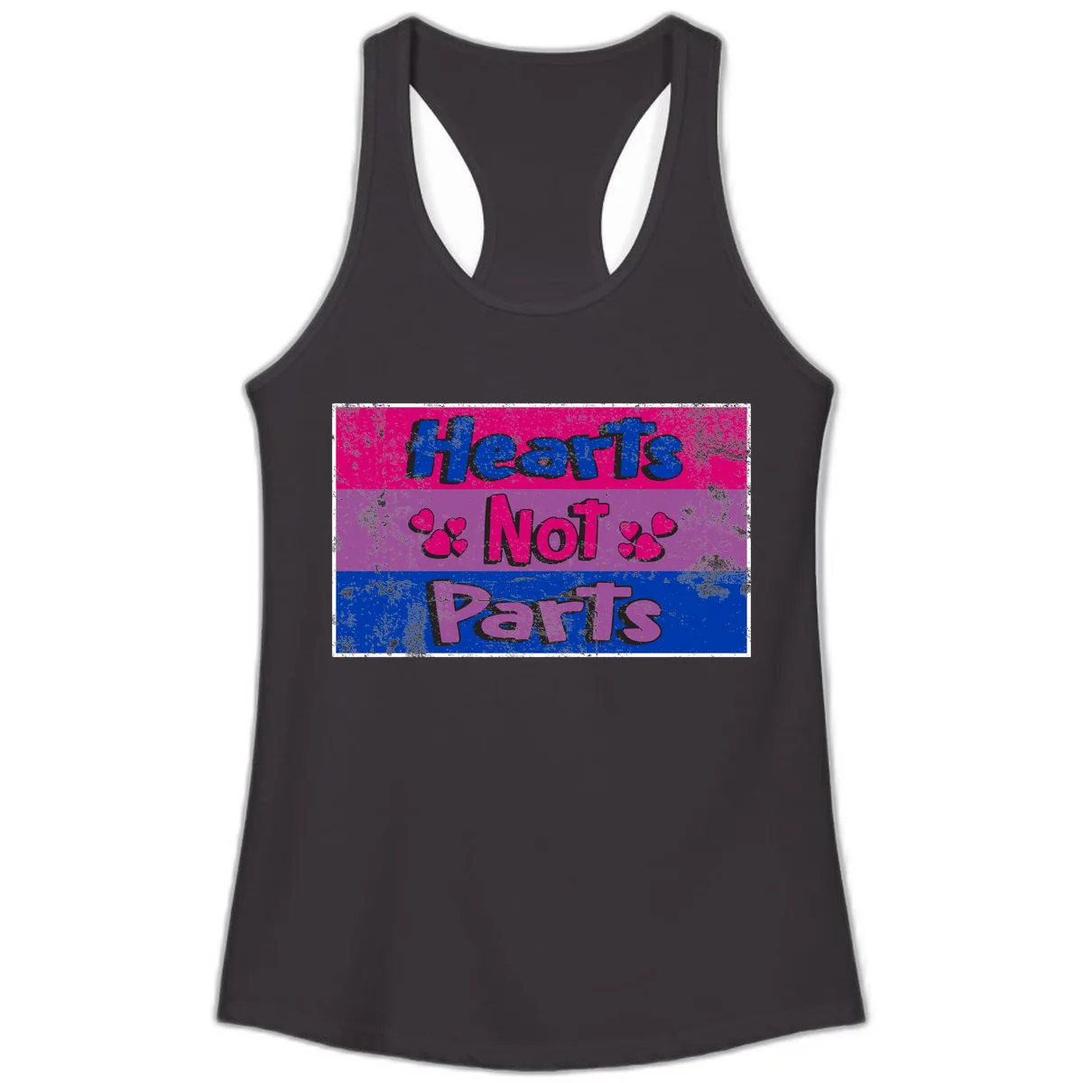 Hearts Not Parts Pride Design Ladies Tank in Black