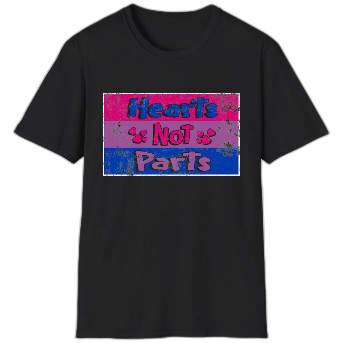 Hearts Not Parts Pride Design T-Shirt in Black