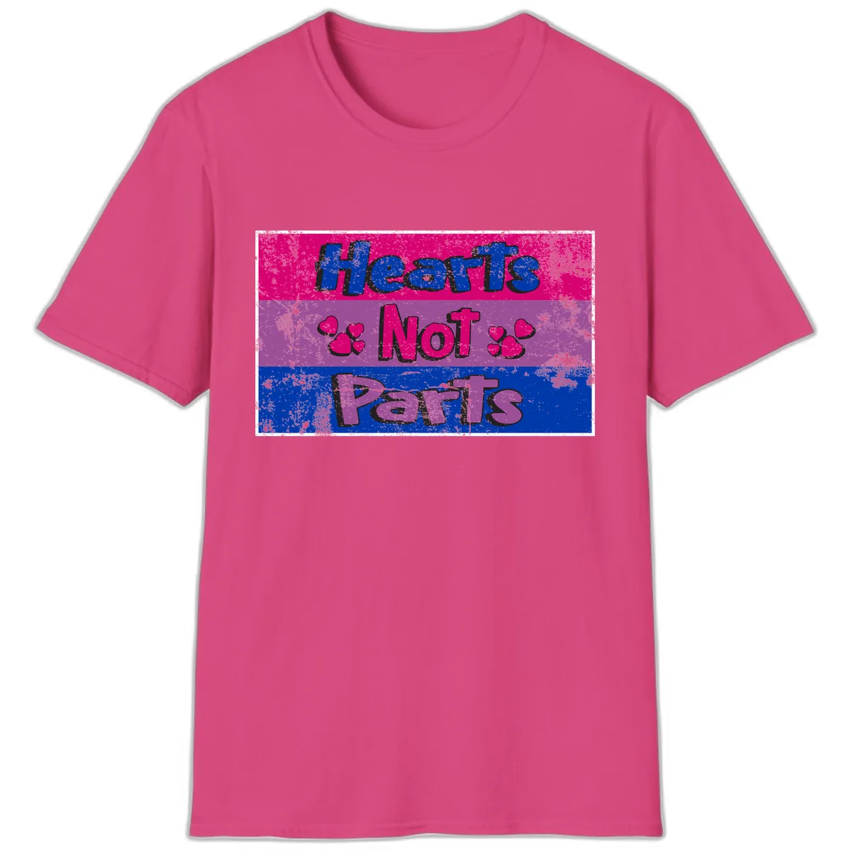 Hearts Not Parts Pride Design T-Shirt in Heliconia