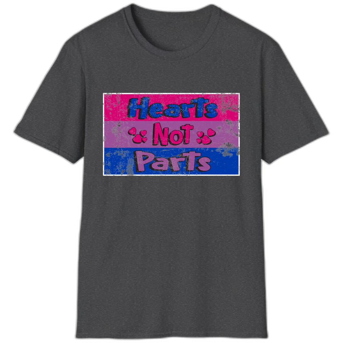 Hearts Not Parts Pride Design T-Shirt in Dark Heather