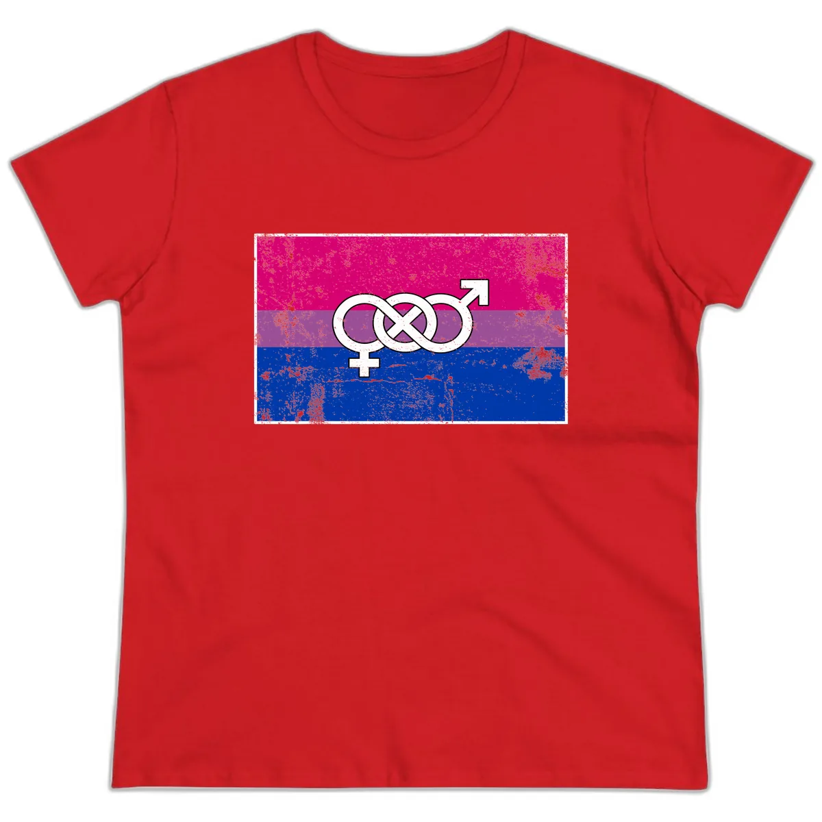 Bisexual Infinity Symbol Pride Flag Ladies Tee in Red