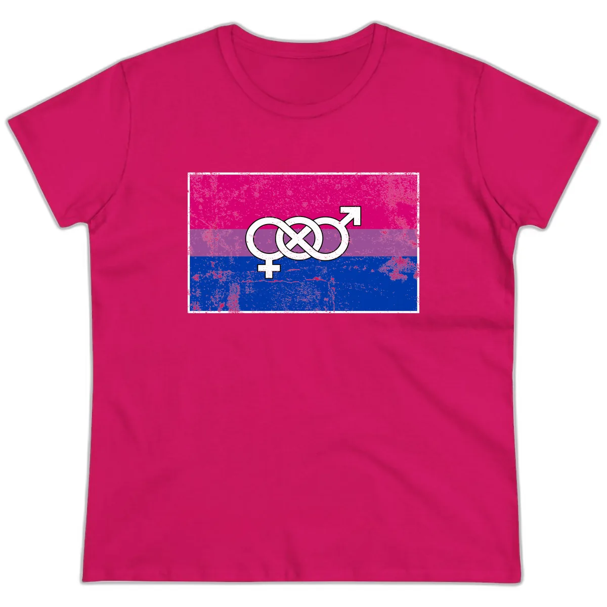 Bisexual Infinity Symbol Pride Flag Ladies Tee in Heliconia