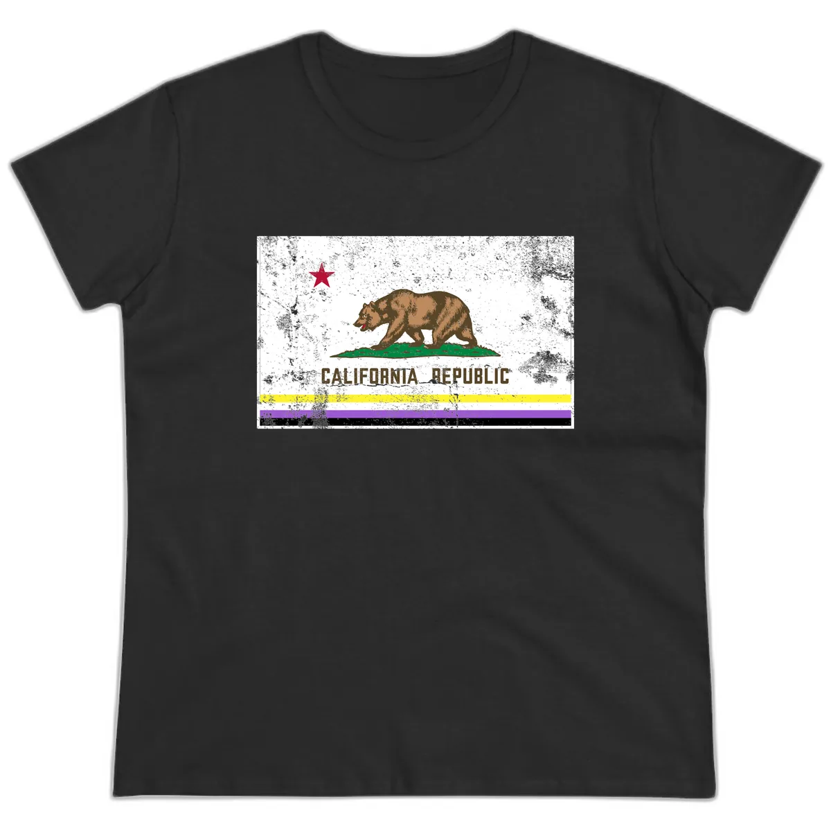 California Republic Pride Flag Ladies Tee in Black