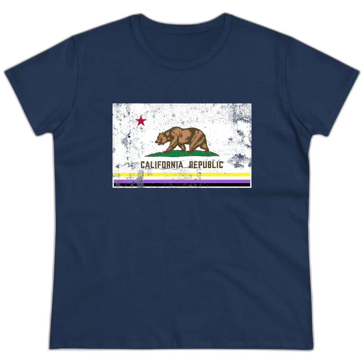California Republic Pride Flag Ladies Tee in Navy