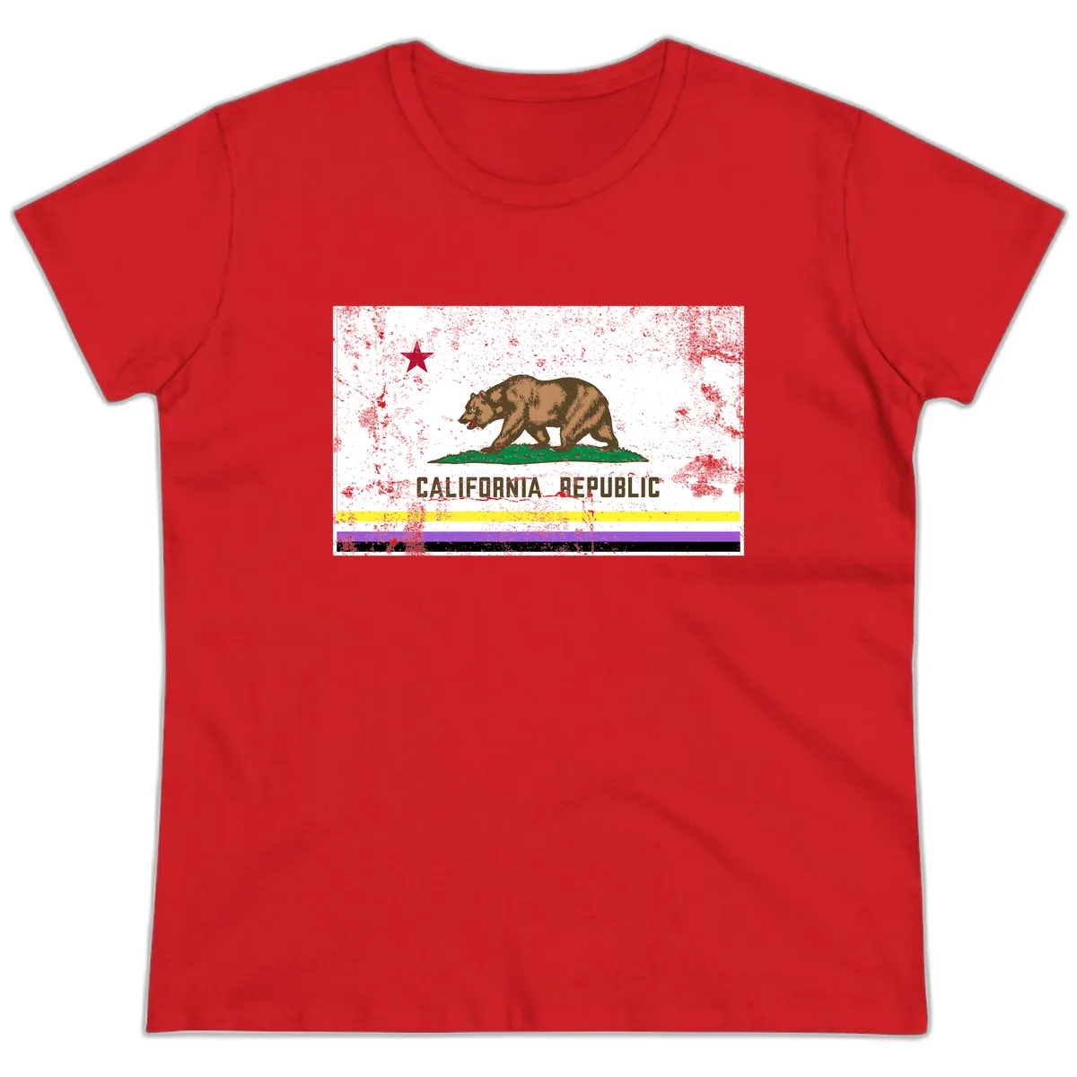 California Republic Pride Flag Ladies Tee in Red