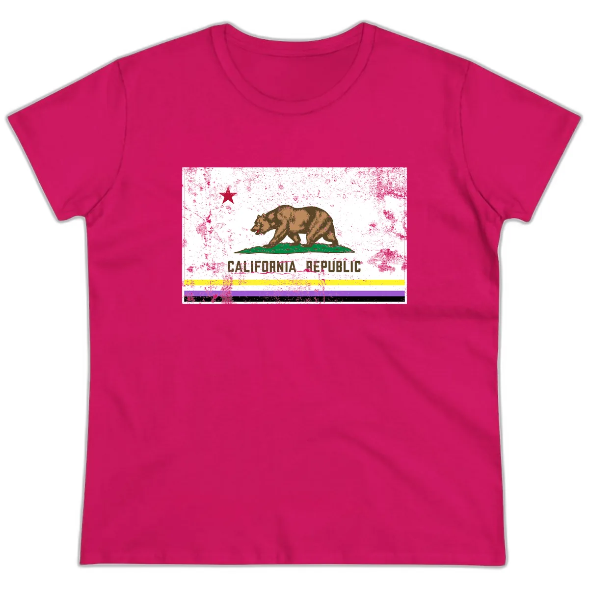 California Republic Pride Flag Ladies Tee in Heliconia
