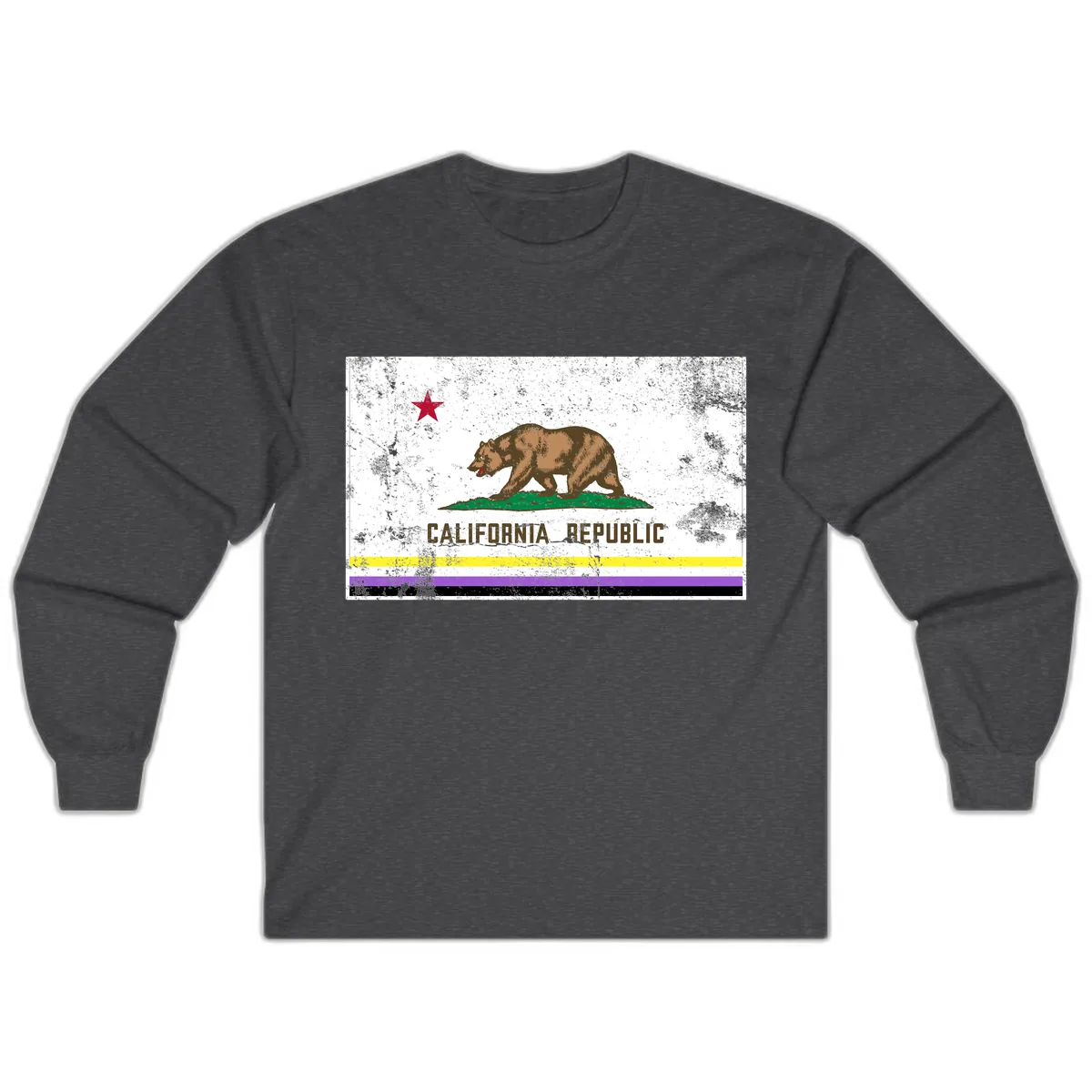 California Republic Pride Flag Long Sleeve in Dark Heather
