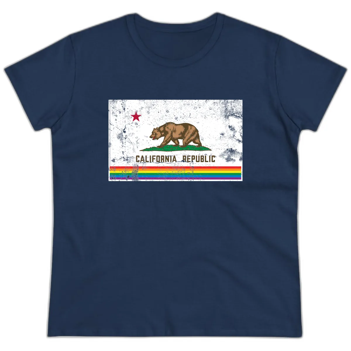 California Republic Pride Bear Ladies Tee in Navy