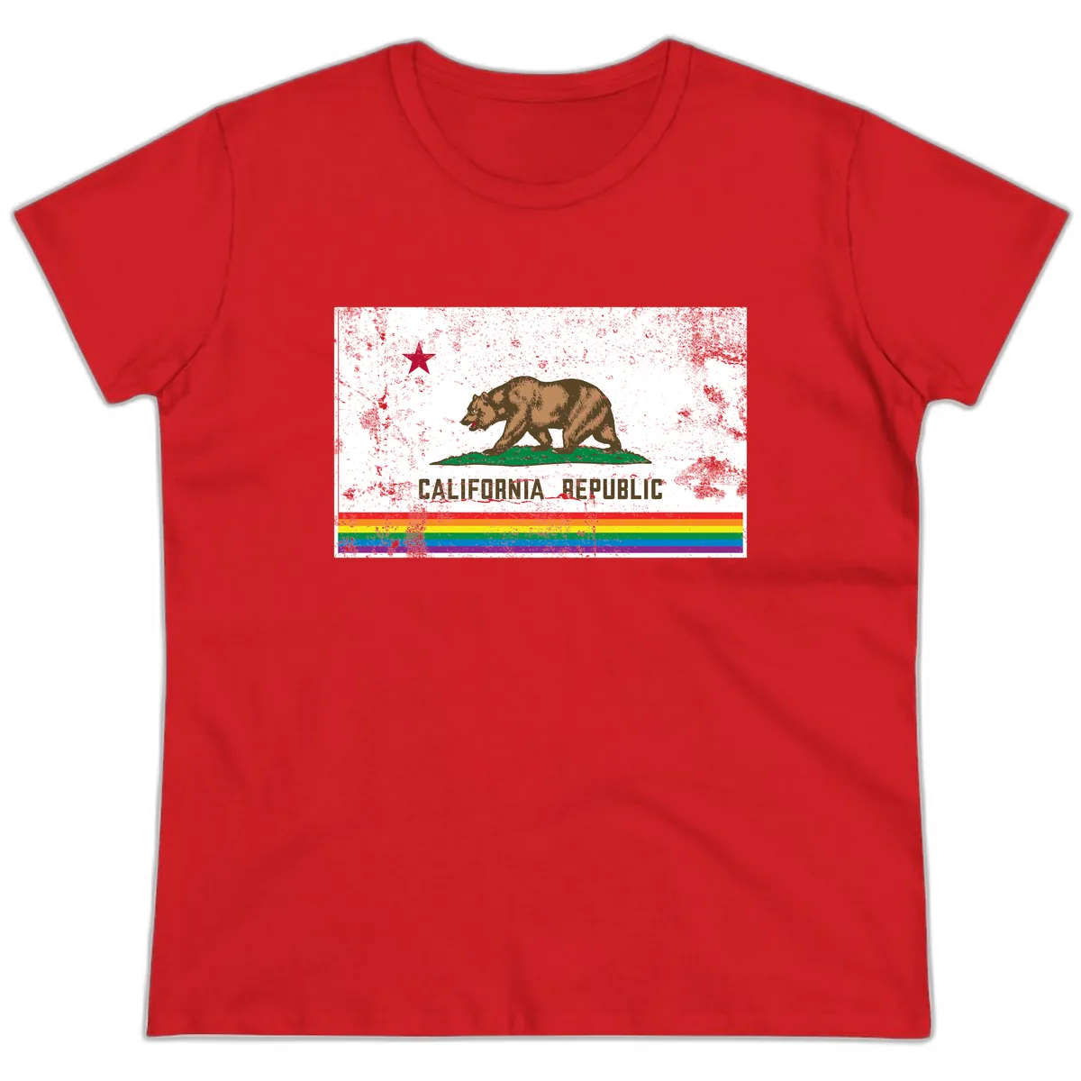 California Republic Pride Bear Ladies Tee in Red