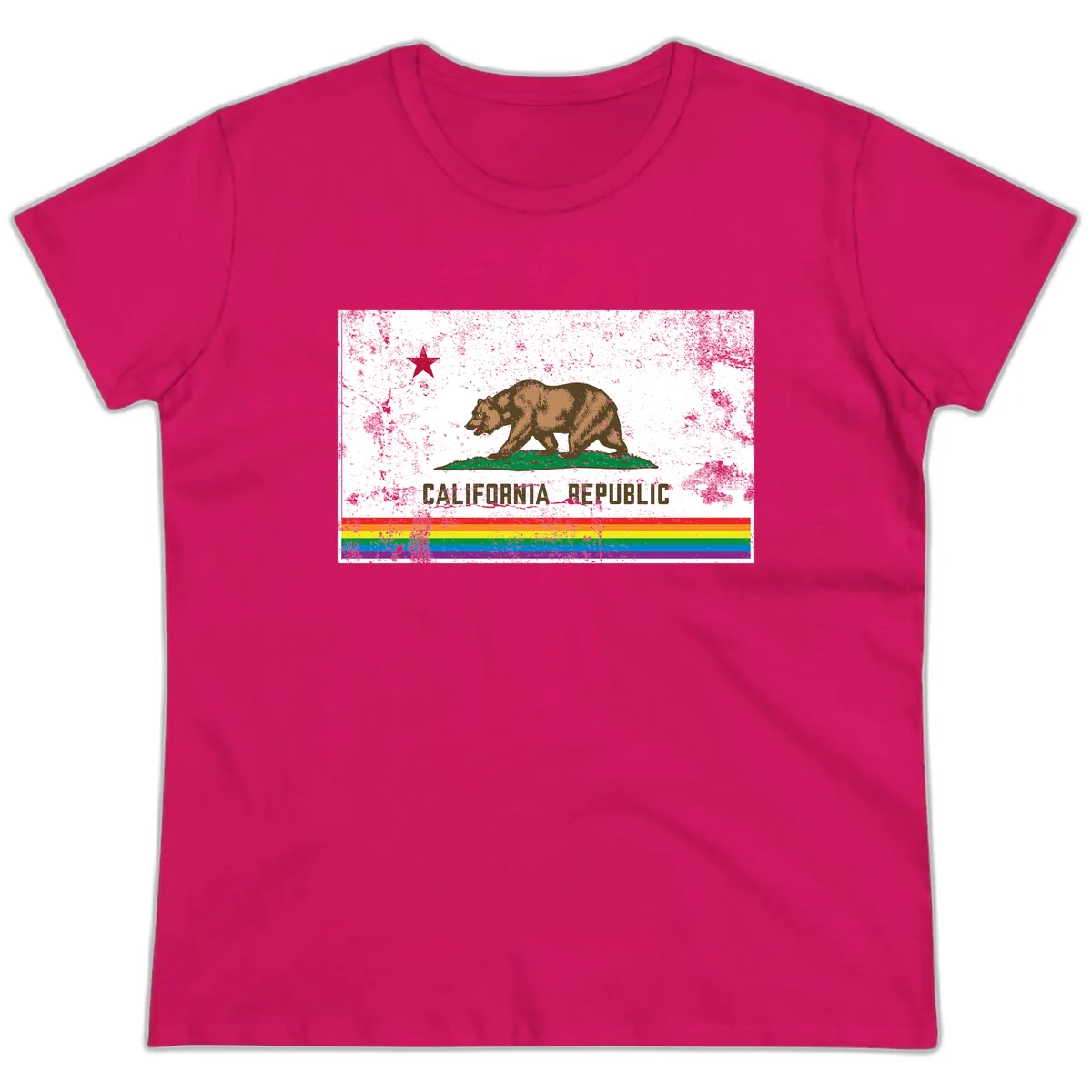 California Republic Pride Bear Ladies Tee in Heliconia