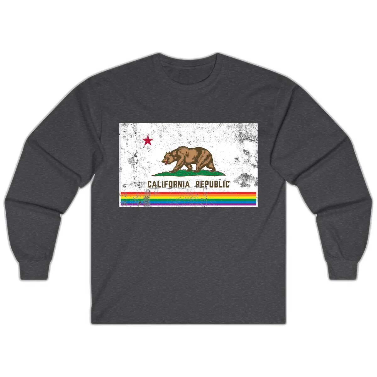 California Republic Pride Bear Long Sleeve in Dark Heather