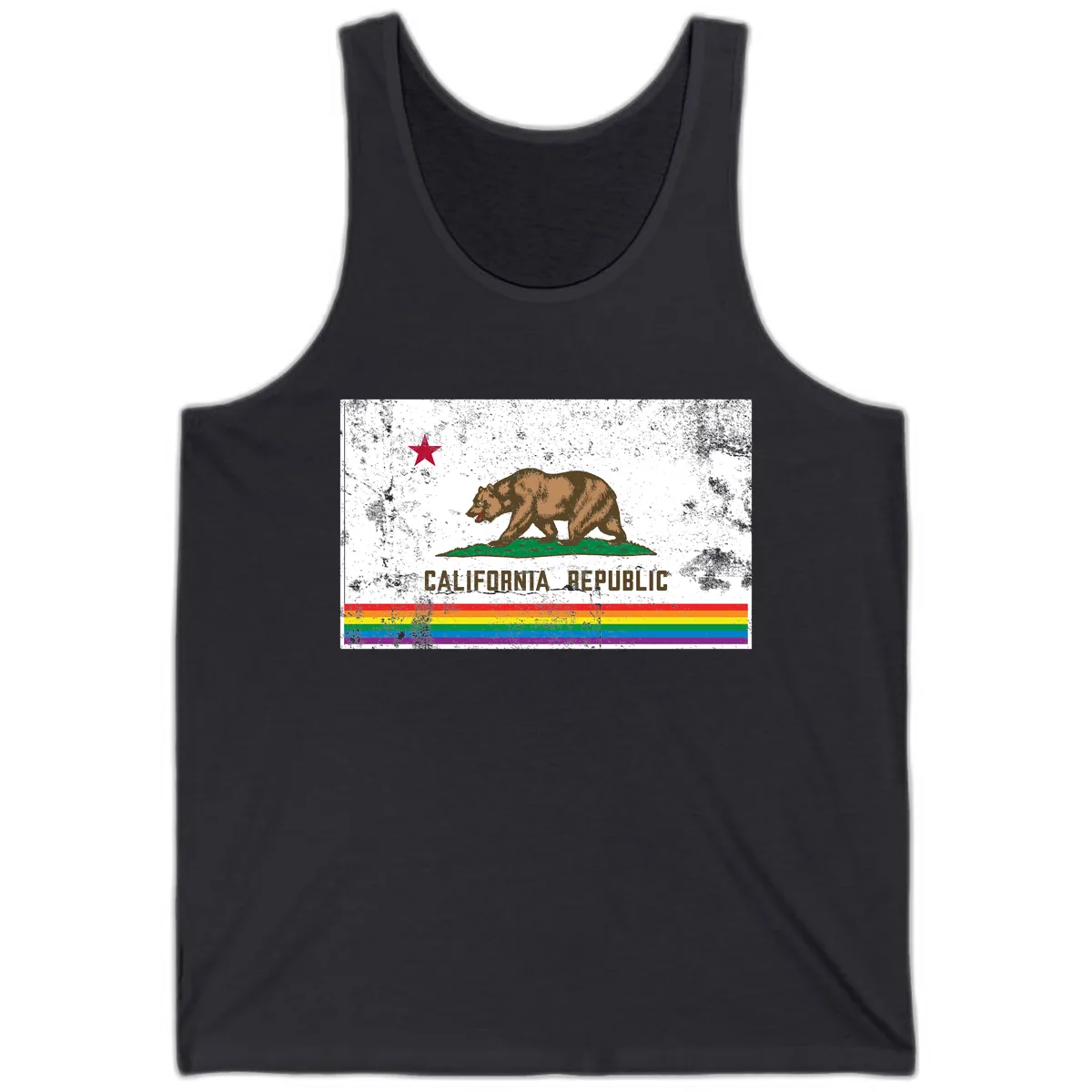 California Republic Pride Bear Tank in Dark Grey