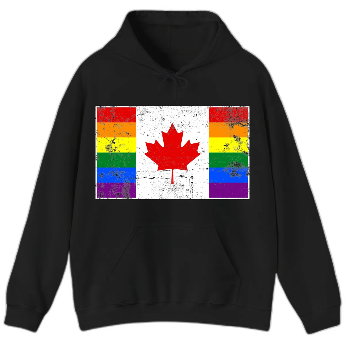 Canada Pride Rainbow Flag Hoodie in Black