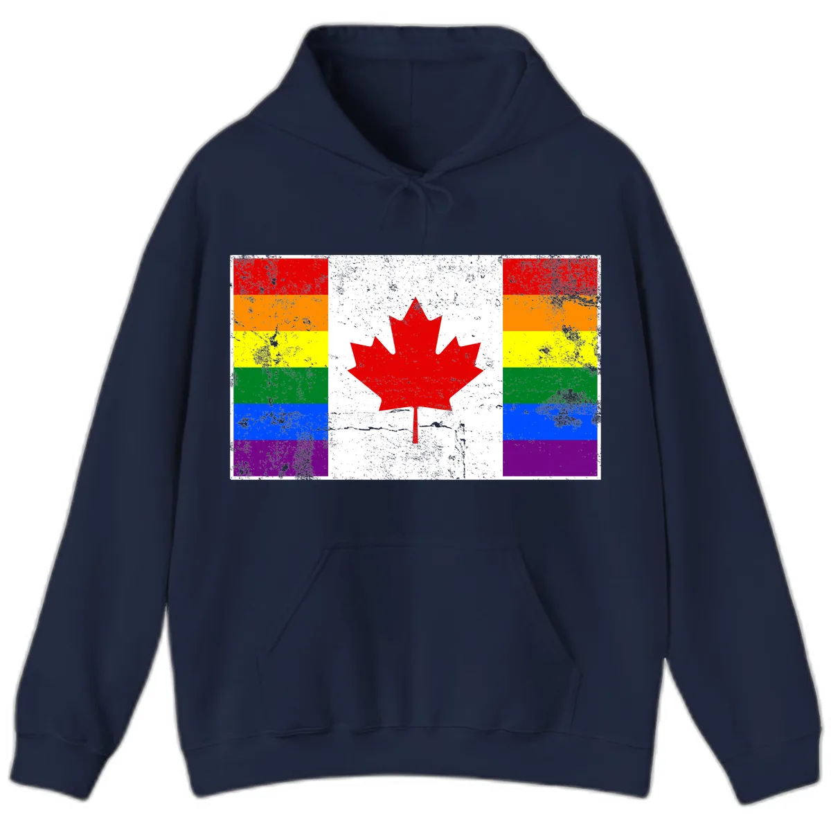 Canada Pride Rainbow Flag Hoodie in Navy