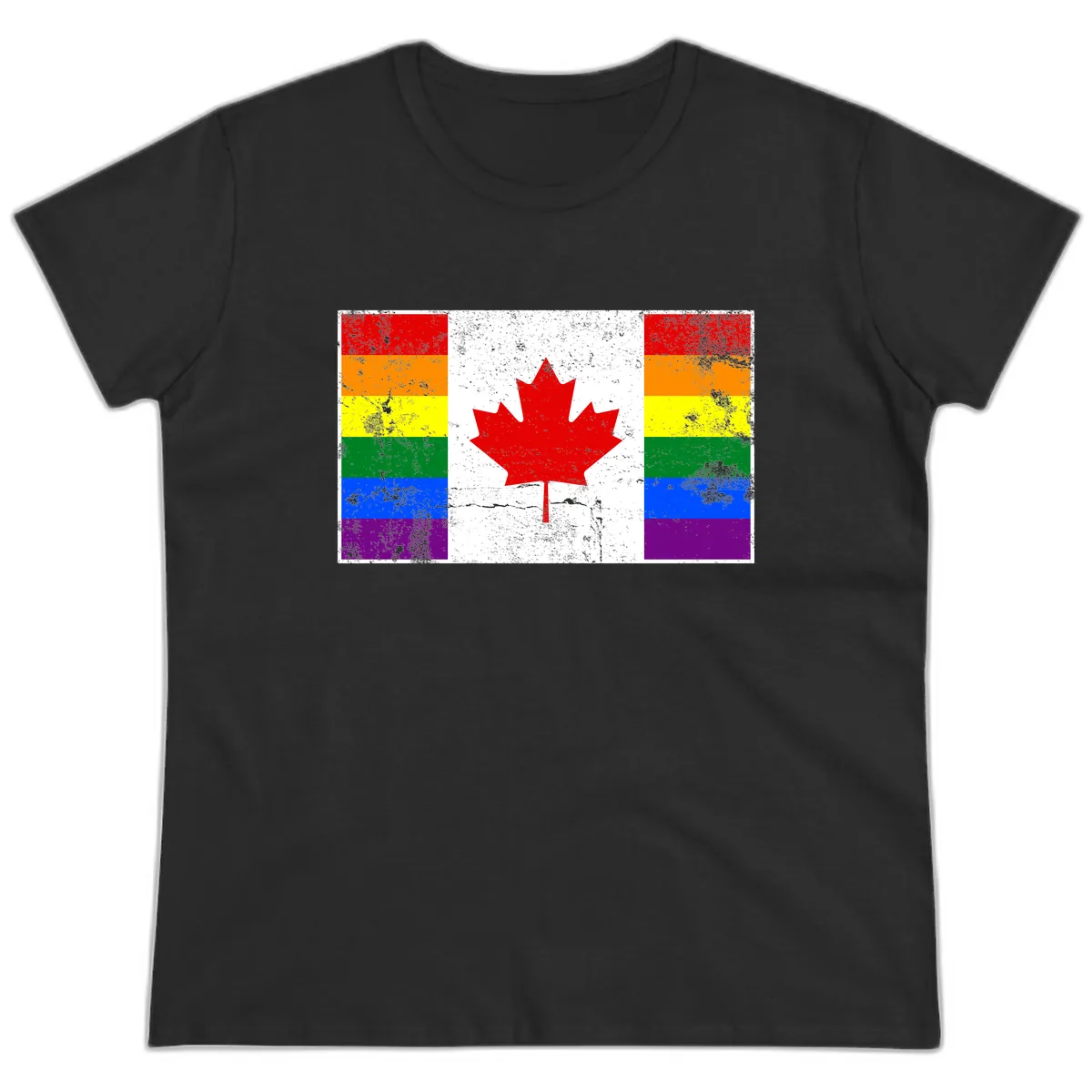 Canada Pride Rainbow Flag Ladies Tee in Black