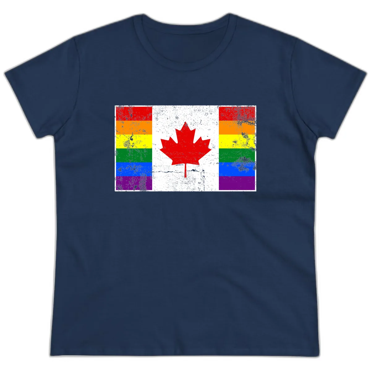 Canada Pride Rainbow Flag Ladies Tee in Navy