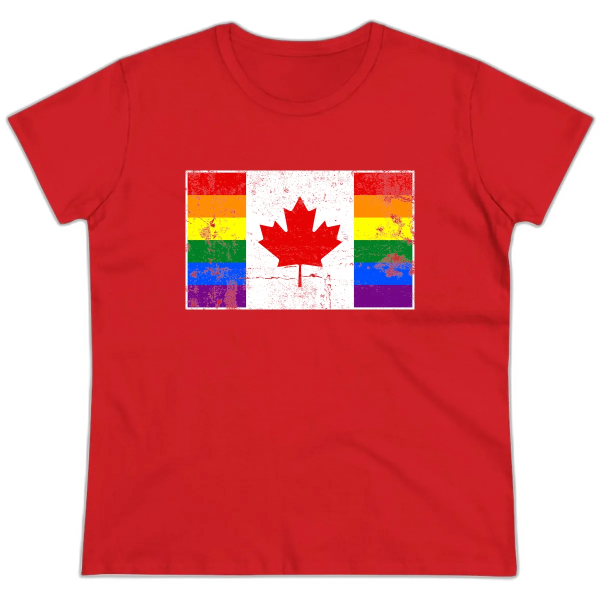 Canada Pride Rainbow Flag Ladies Tee in Red