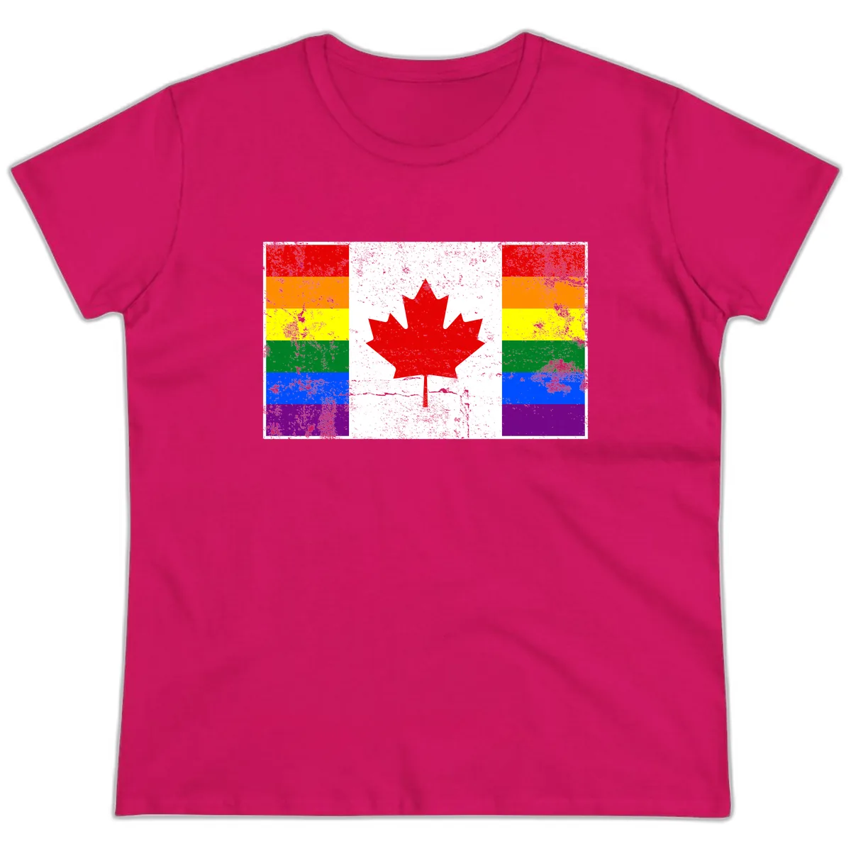 Canada Pride Rainbow Flag Ladies Tee in Heliconia