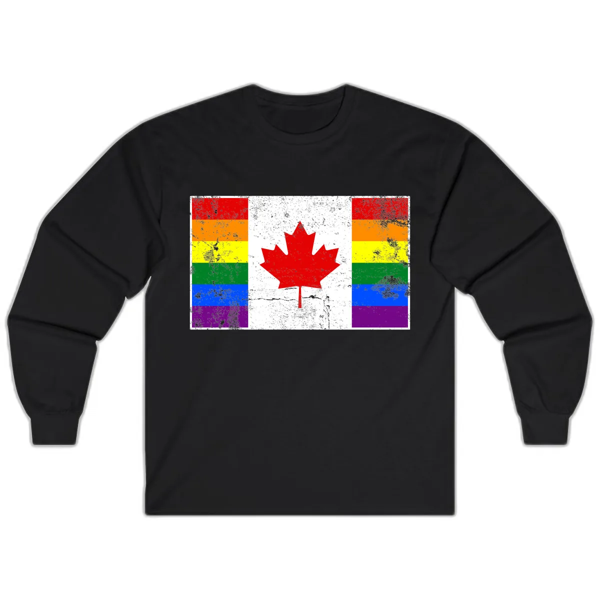 Canada Pride Rainbow Flag Long Sleeve in Black