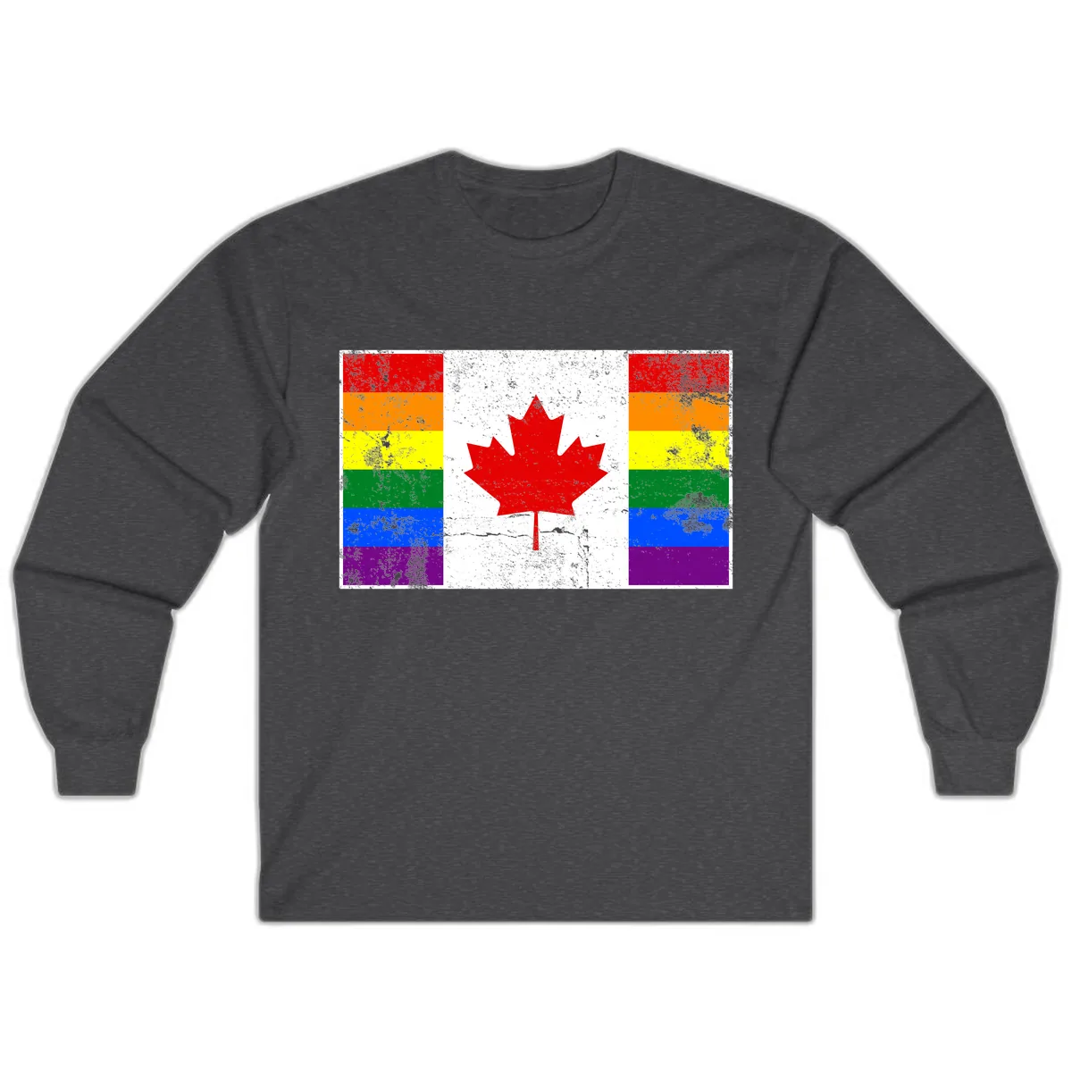 Canada Pride Rainbow Flag Long Sleeve in Dark Heather