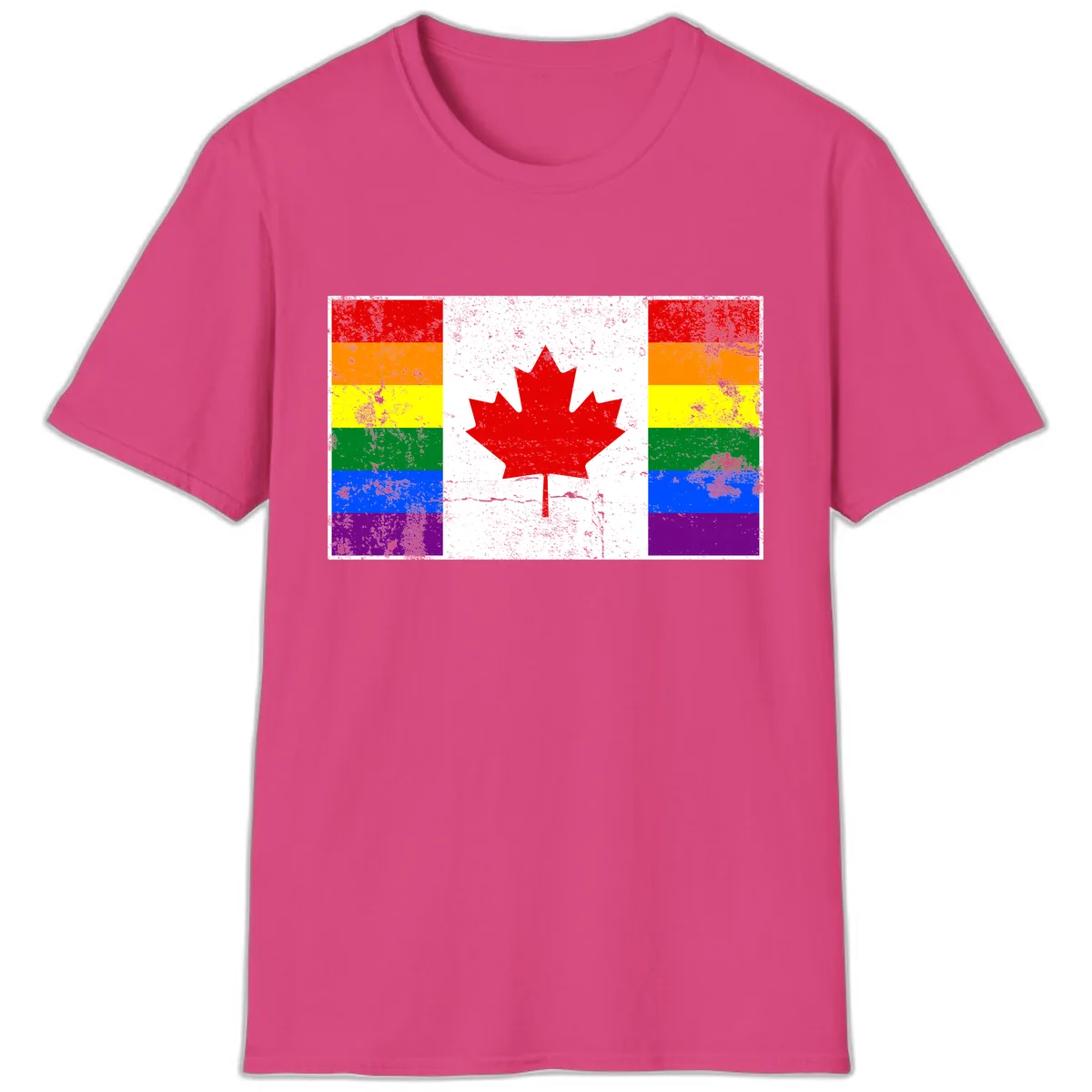 Canada Pride Rainbow Flag T-Shirt in Heliconia