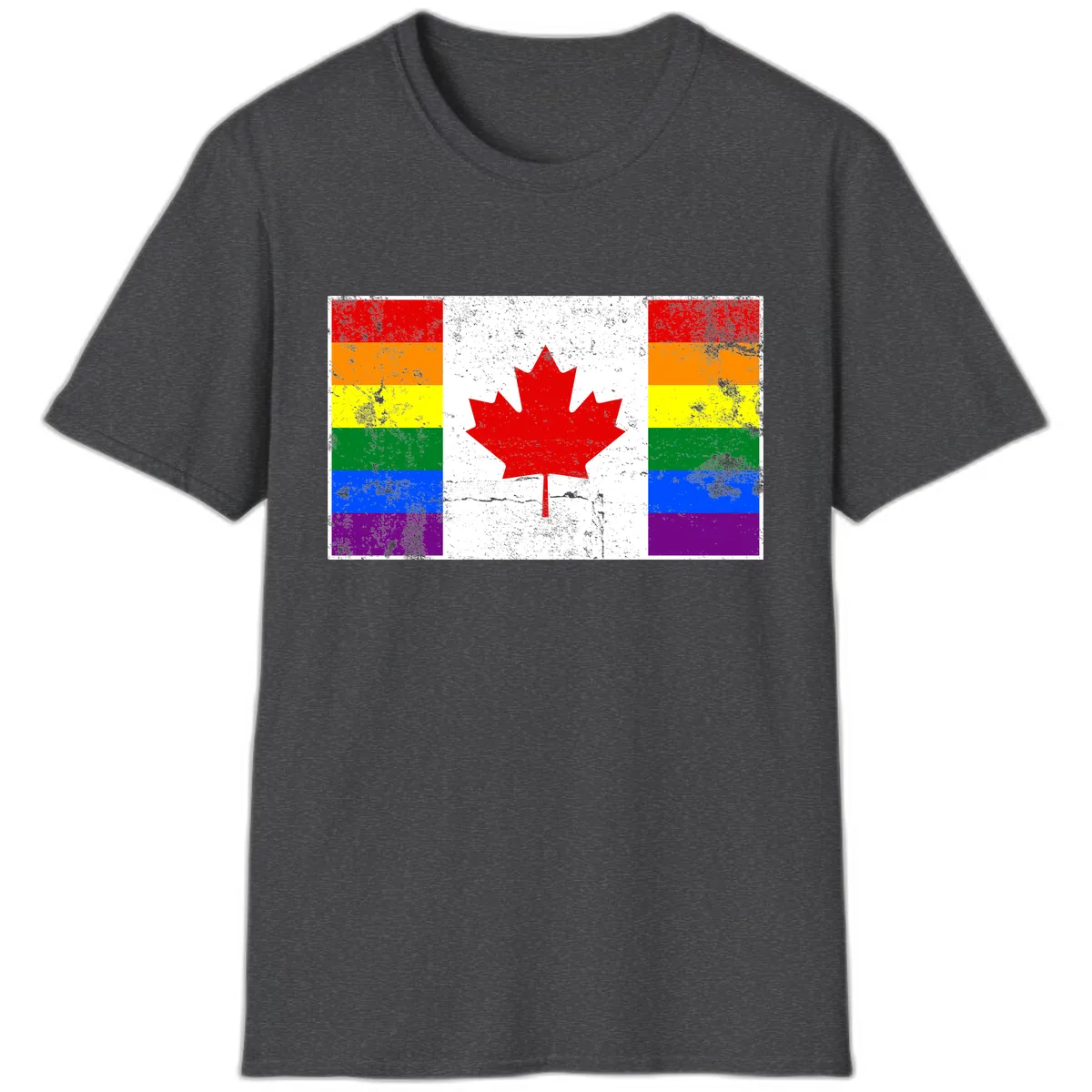 Canada Pride Rainbow Flag T-Shirt in Dark Heather
