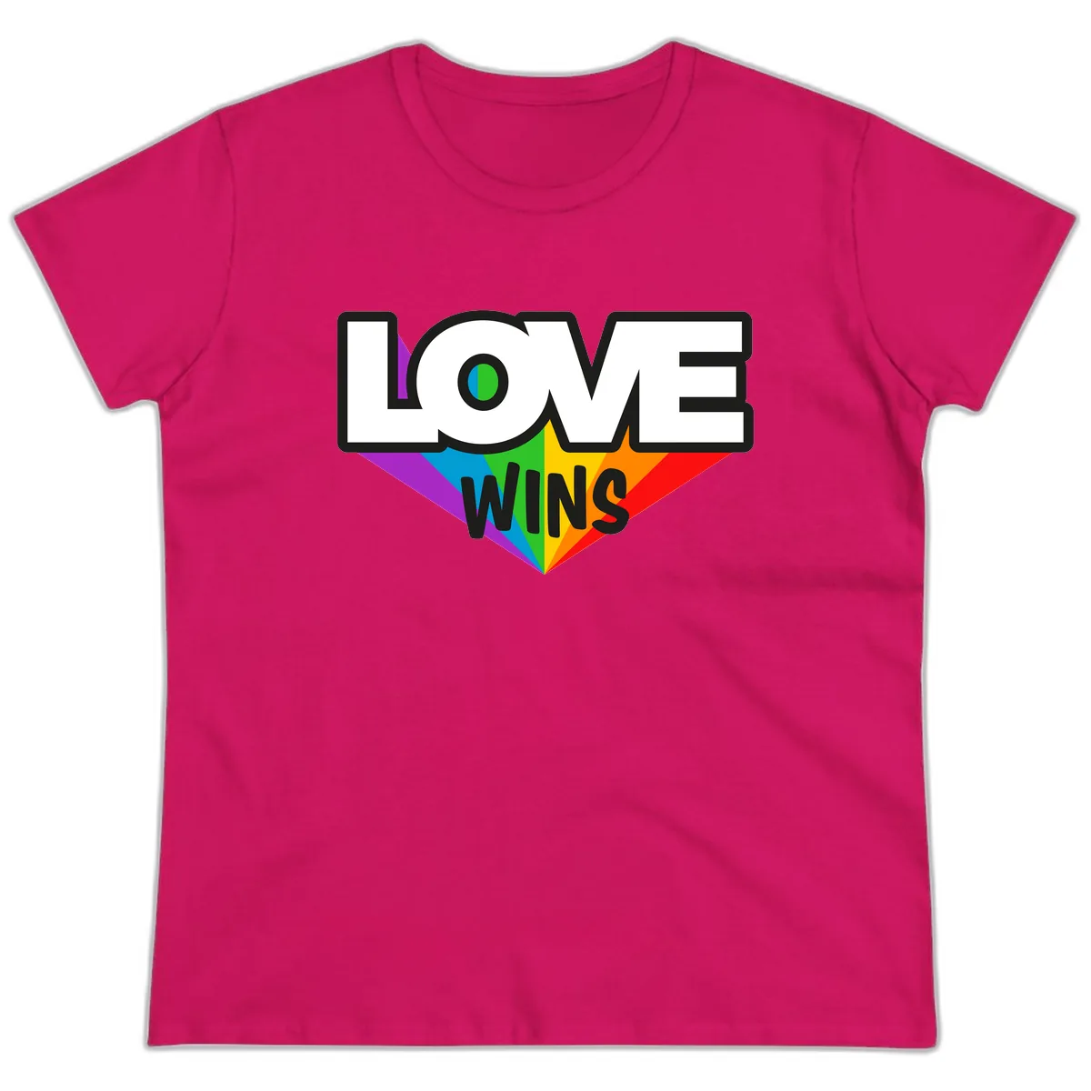 Love Wins Pride Wings Ladies Tee in Heliconia